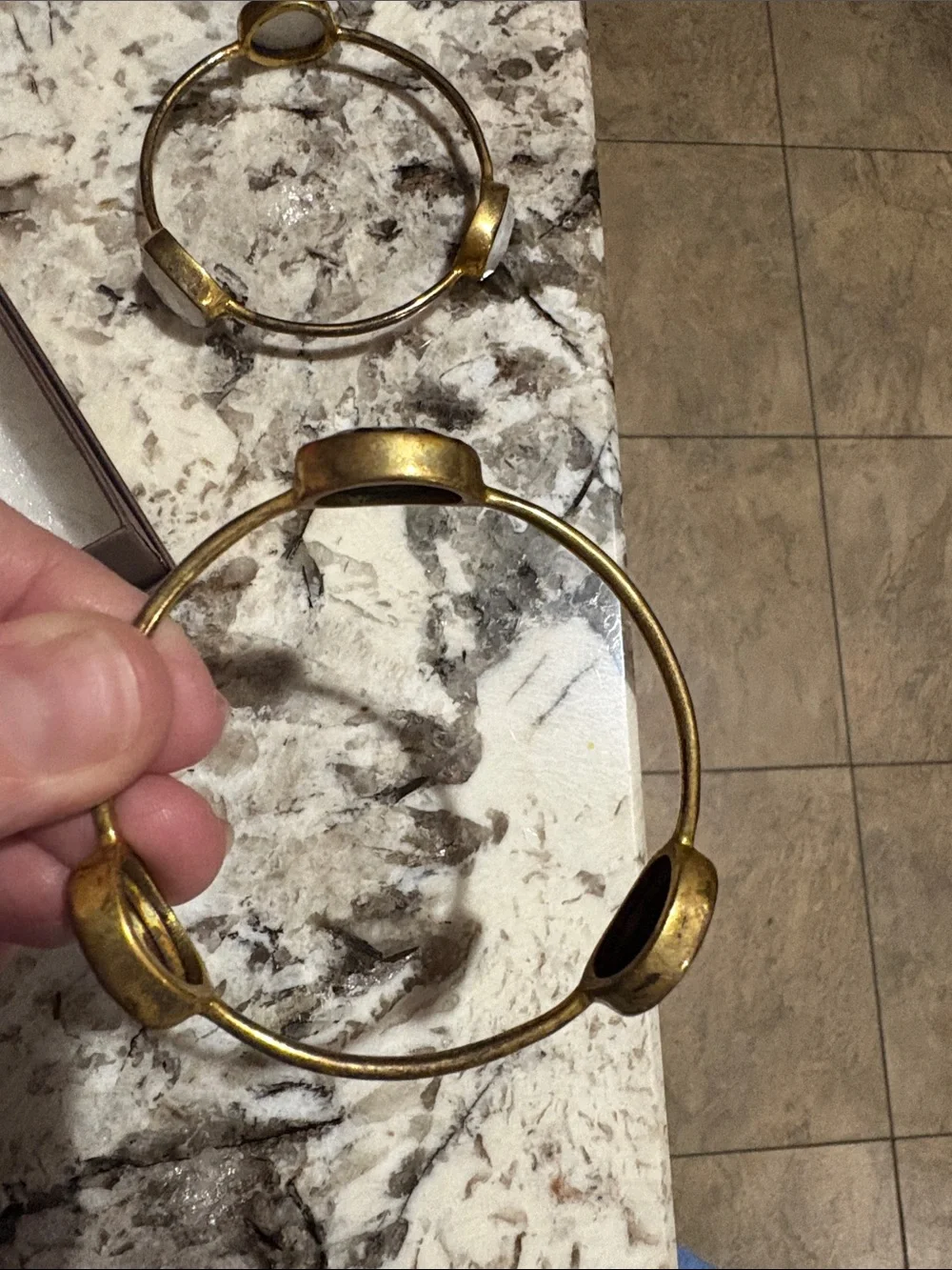Gold Tone Black Stone Cuff Bracelet Stack